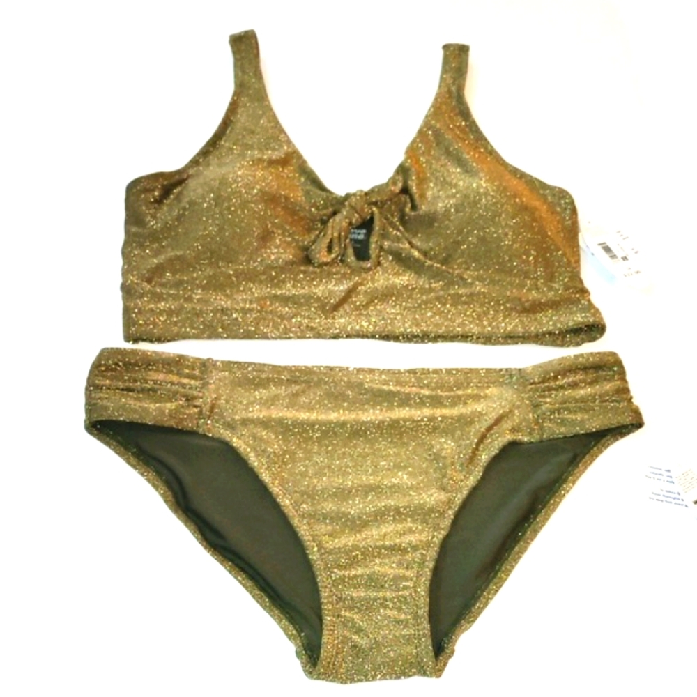 New NWT Wave Zone Swimming bikini two piece metallic golden color X Large